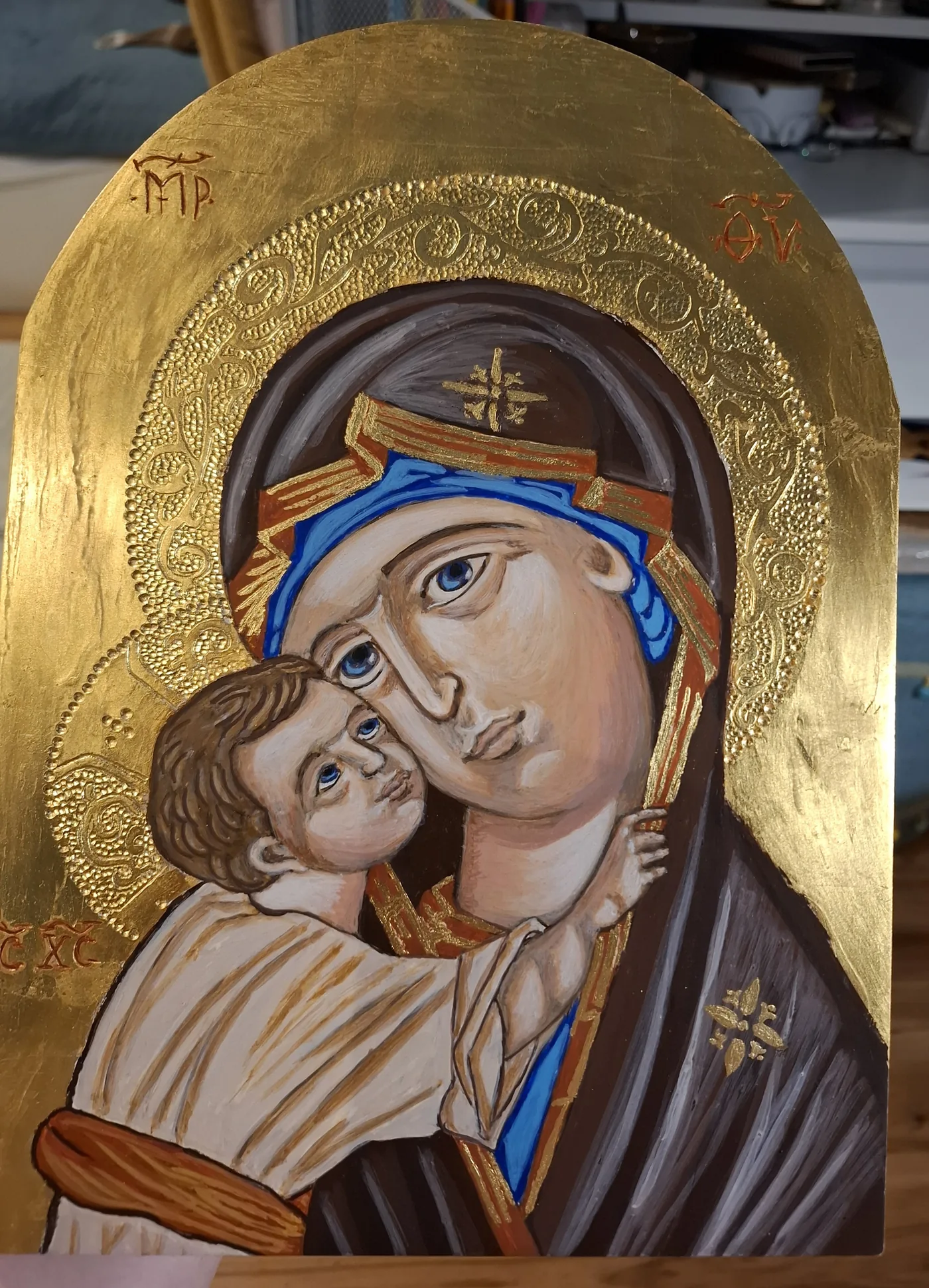 Ikona Matki Bożej Włodzimierskiej, złocona